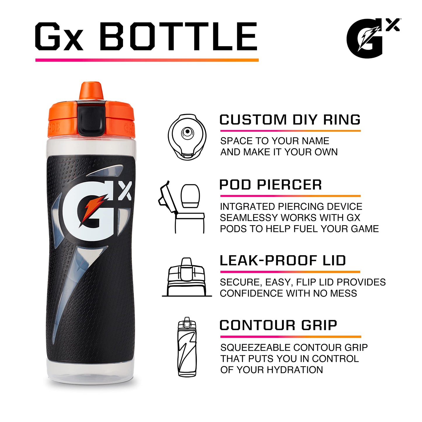 Gatorade Gx Plastic Squeeze Bottle, Light Blue, 30oz