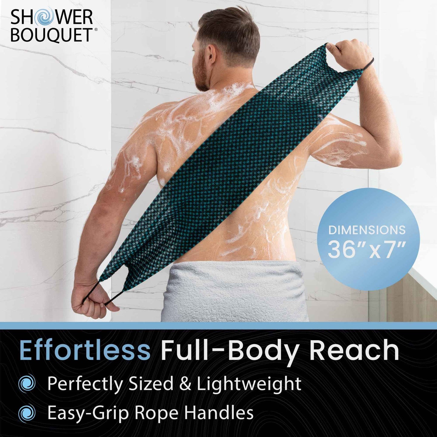 Japanese Exfoliating Washcloth for Back & Body 2-Pack - Charcoal & Silver Ion Exfoliating Towel with Handles - Two-Sided Gentle Exfoliation & Deep Cleanse Body Wash Cloths for Shower - 1 Blue, 1 Green