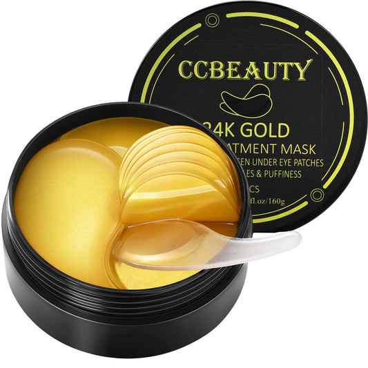 CCbeauty 24K Gold Under Eye Patches for Puffy Eyes, Dark Circles and Puffiness, Collagen Hydrating Mask Skincare, Gel Pads for Eye Bags and Wrinkles Under Eye Treatment,30pairs