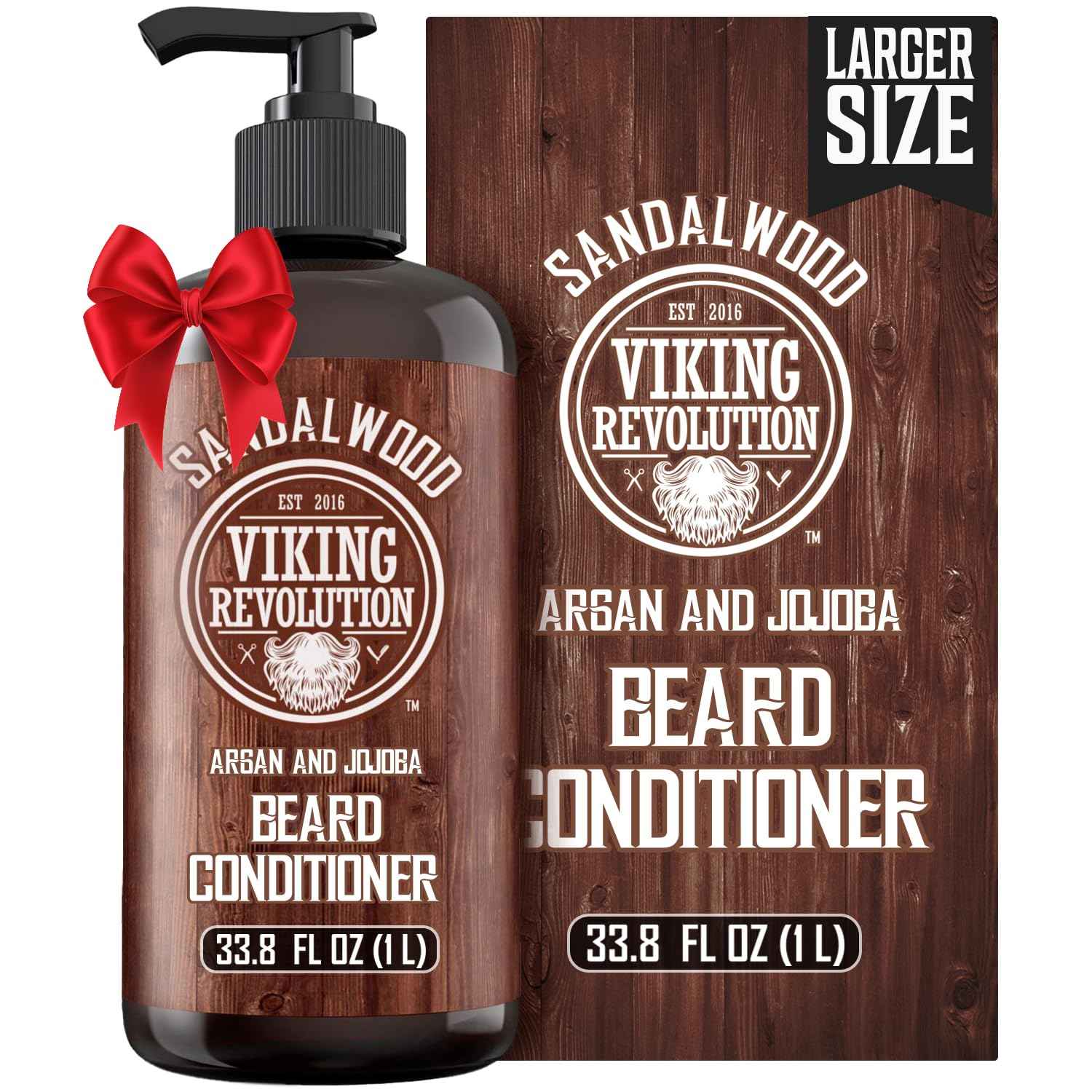 Viking Revolution Sandalwood Beard Conditioner for Men with Argan Oil and Jojoba Oil - Beard Softener and Strengthener Natural Beard Conditioner - Beard Care Moisturizer with Aloe Vera (33.8 Fl oz)