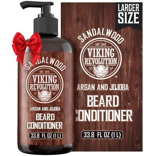 Viking Revolution Sandalwood Beard Conditioner for Men with Argan Oil and Jojoba Oil - Beard Softener and Strengthener Natural Beard Conditioner - Beard Care Moisturizer with Aloe Vera (33.8 Fl oz)