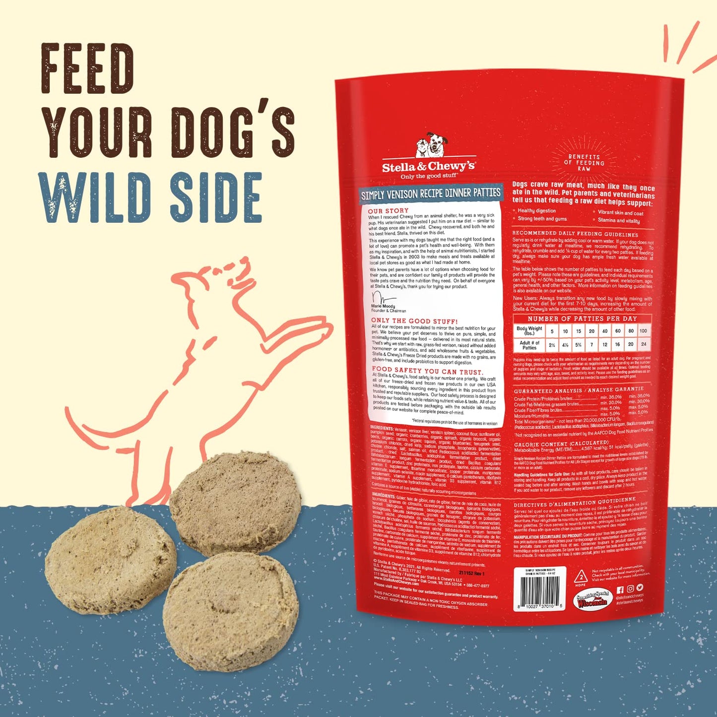 Stella & Chewy's Freeze Dried Raw Dinner Patties – Grain Free Dog Food, Protein Rich Simply Venison Recipe – 14 oz Bag