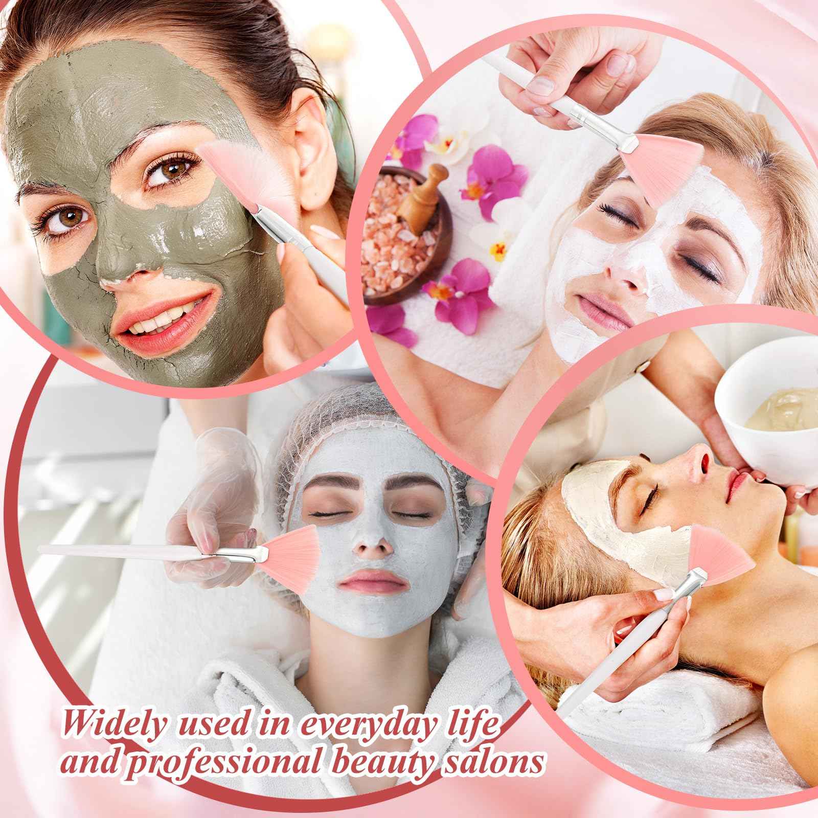 Maitys 100 Pieces Pink Fan Facial Mask Brushes, Soft Blush Makeup Brush, Esthetician Brush, Mask Acid Applicator Brush Tools for Women Girls Peel Mask Makeup for Mud Cream (2.3x6 Inch)