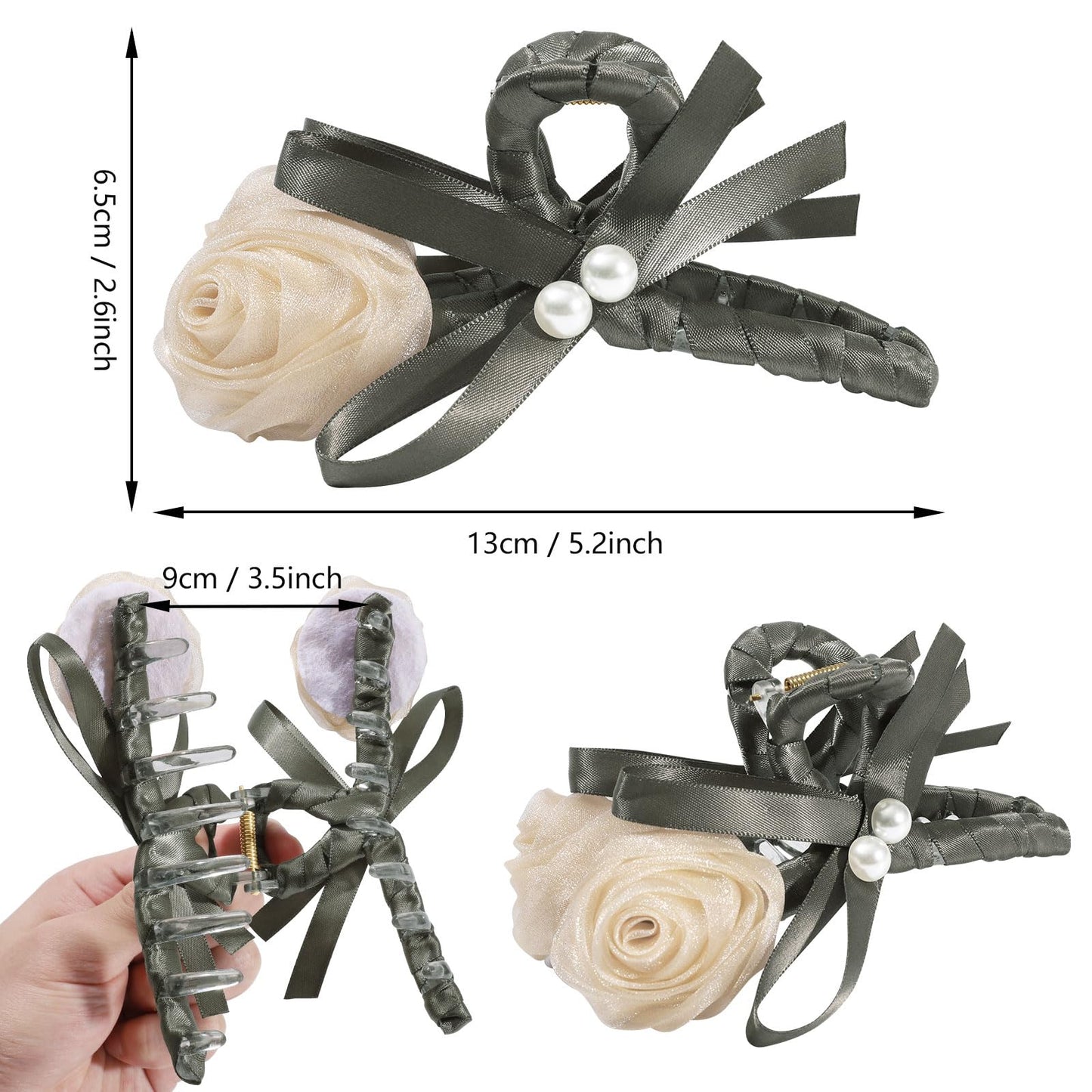 3PCS Large Bowknot Hair Claw Clip for Women, Bow Claw Clip with Tulip Hair Clip for Thin Thick, Strong Hold Flower Hair Barrette Accessories for Girls Gifts