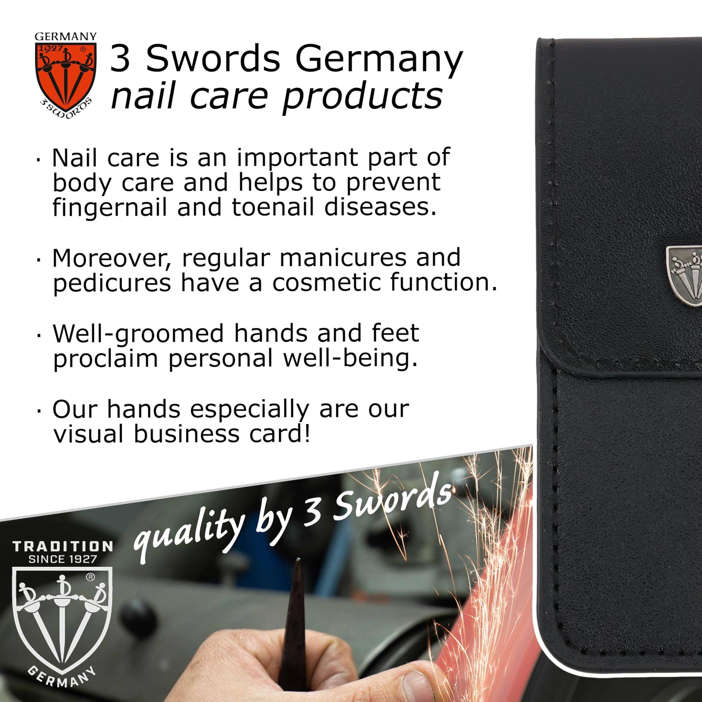 3 Swords Germany – Brand Quality fingernail & toenail Clipper, Manicure, Pedicure Nail Care by with Metal Nail File and case, Black Edition