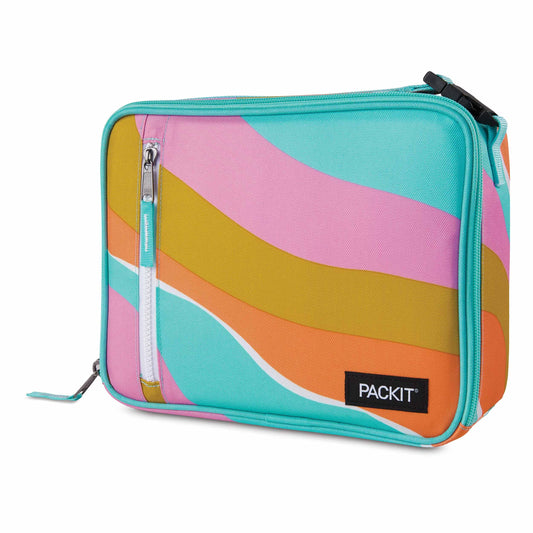 PackIt Freezable Classic Lunch Box, Retro Wave, Built with ECOFREEZE Technology, Fully Freezable, Collapsible, Reusable, With Zip Front Pocket and Buckle Handle, Designed for Fresh Lunch On the Go