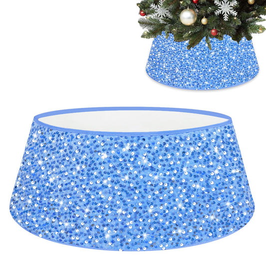 PATYDEST Blue Christmas Tree Collar Sequin Christmas Tree Skirt Velvet 23.6 Inches Baby Blue Tree Skirt Box Personalized Glitter Tree Skirts Christmas Tree Ring Family Tree Stand Cover for Xmas Decor