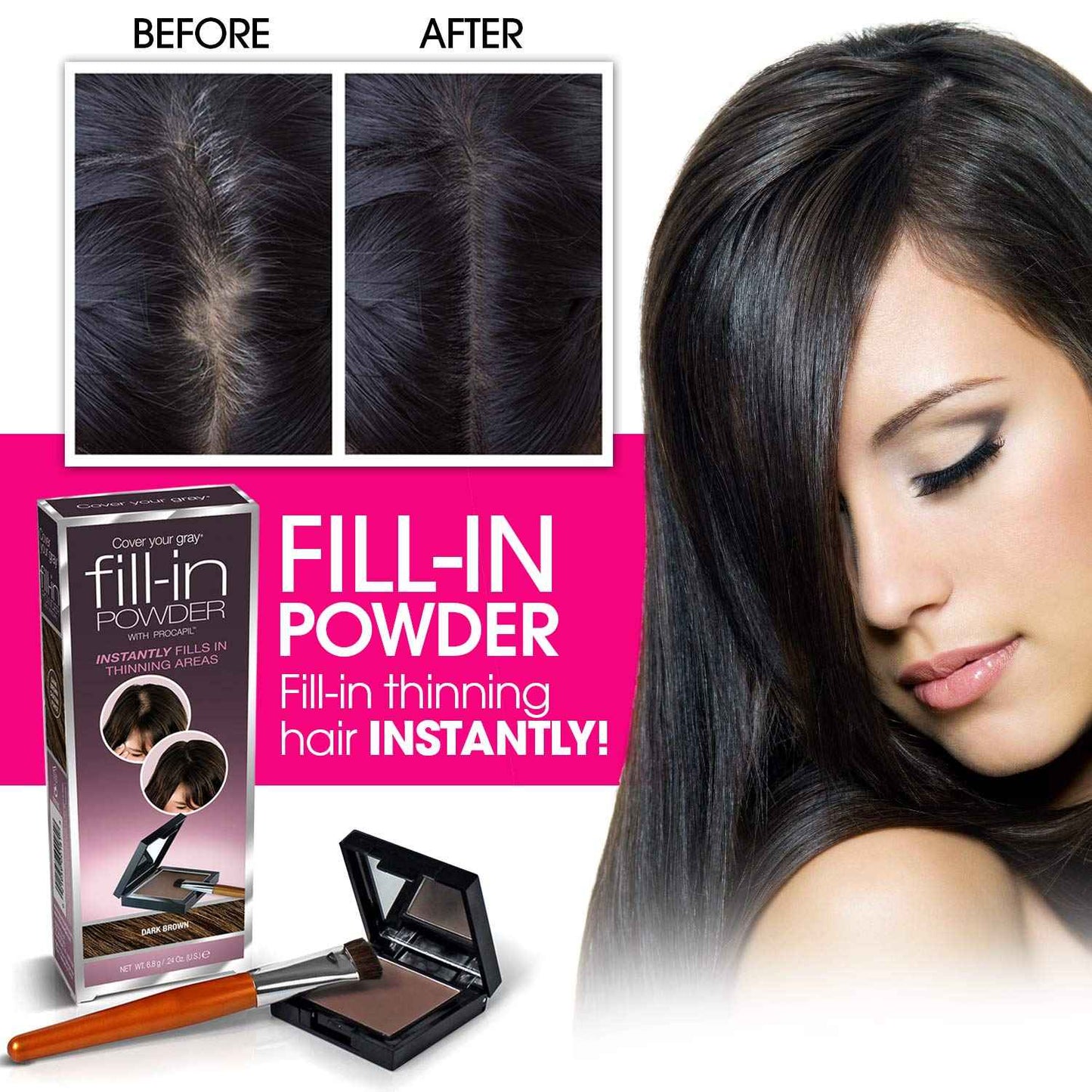 Cover Your Gray Fill-in Powder - Dark Brown (PACK OF 6) - Root Cover Up and Hair Volumizing Powder, Hair Filler for Thinning Hair, Fills In Thinning Areas