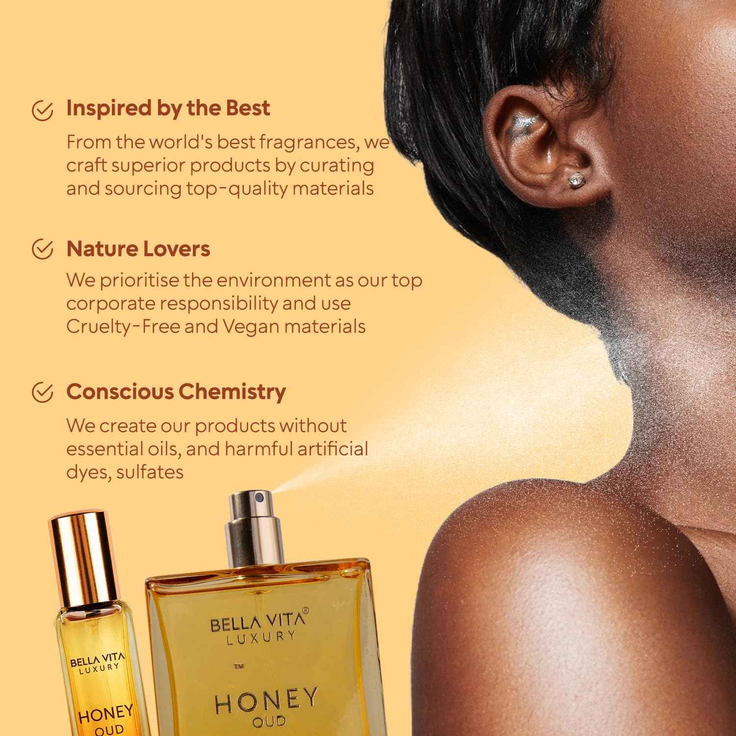 BellaVita Honey OUD Perfume for Women & Men 100ml & 20ml | Vanilla, Bergamot & Patchouli Notes | Long-Lasting Arabian Unisex Perfumes for Women & Men | Floral & Spicy Cologne Honey Perfume