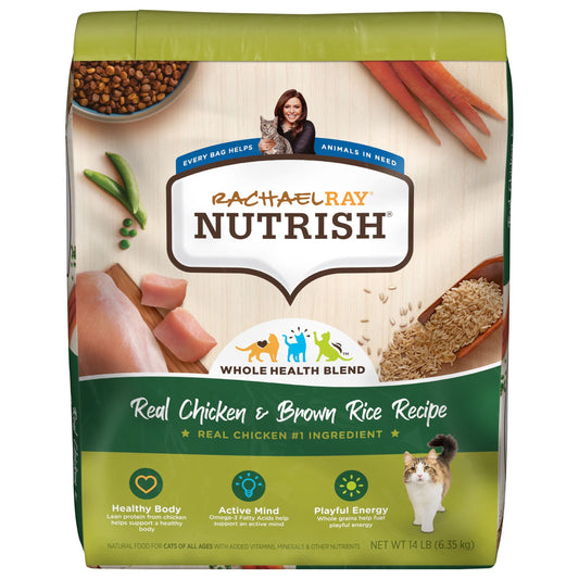 Rachael Ray Nutrish Premium Natural Dry Cat Food with Added Vitamins, Minerals & Other Nutrients, Real Chicken & Brown Rice Recipe, 14 Pound Bag