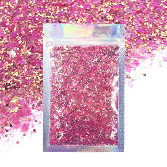 Holographic Pink Unicorn Glitter - 15G Chunky Face Glitter, Hair Glitter, Eye Glitter and Body Glitter for Women. Rave Glitter, Festival Accessories, Cosmetic Glitter Makeup. Loose Glitter Set