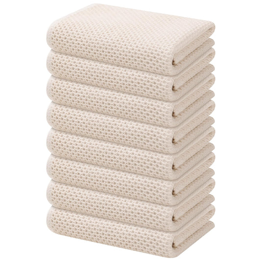 Kitinjoy 100% Cotton Waffle Weave Kitchen Towels, 8-Pack Super Soft and Absorbent Kitchen Dish Towels for Drying Dishes, Kitchen Hand Towels, 13 in x 28 in, Beige