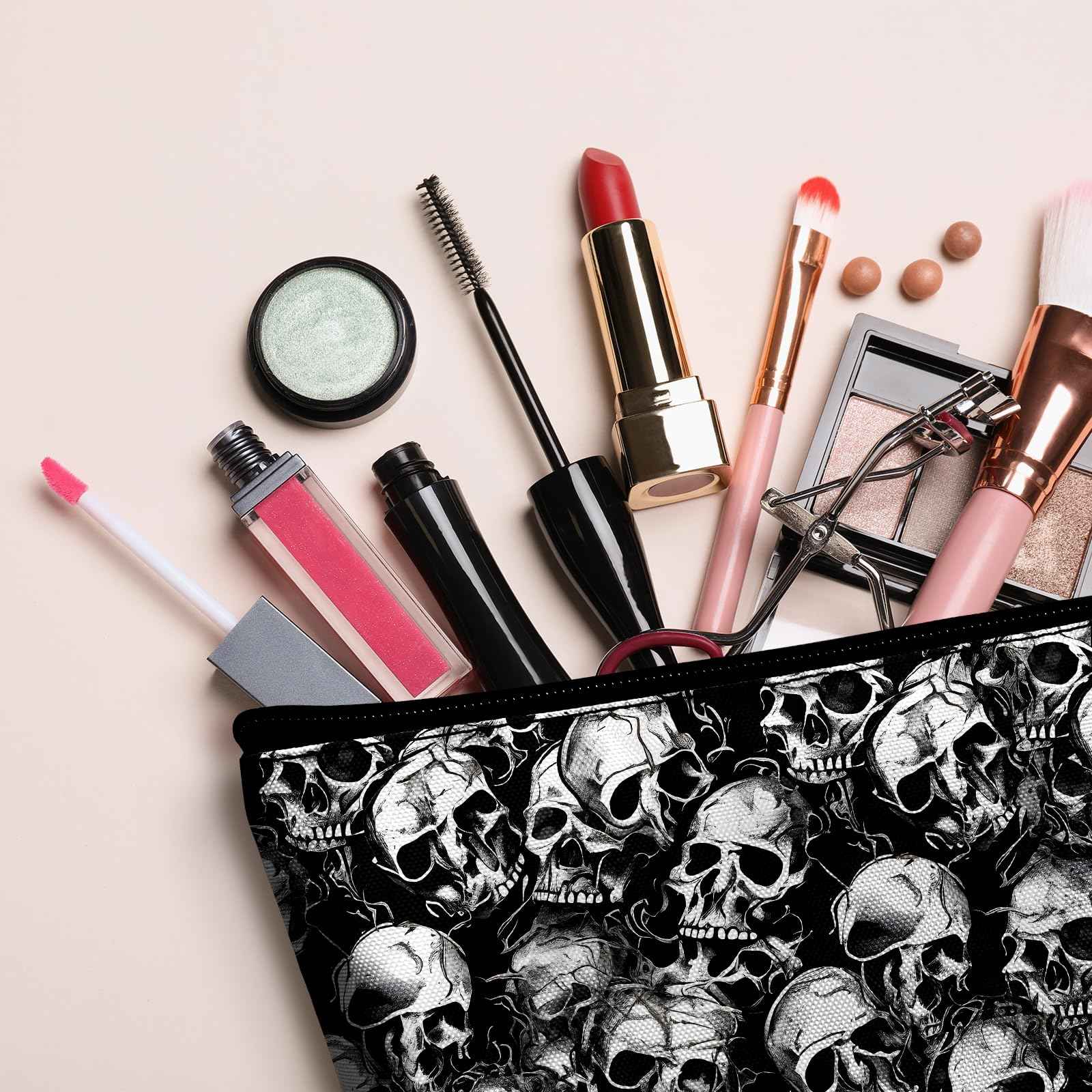 xiaotcq Skull Makeup Bag for Purse - Travel Bags Cool Cosmetic Bag for Women Teens Makeup Organizer Mini Zipper Pouch