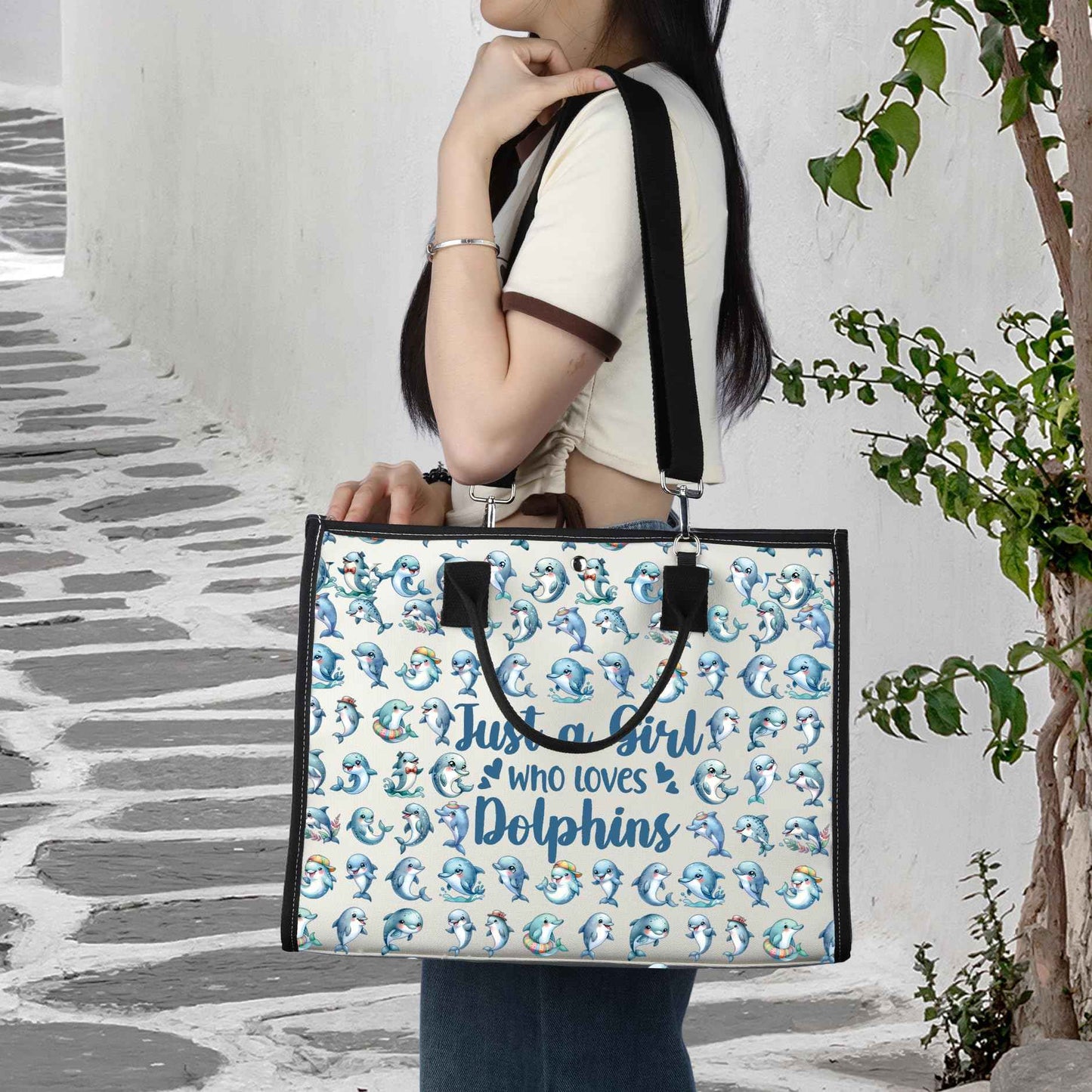 LEVLO Funny Dolphin Cosmetic Bag Animal Lover Gift Just A Girl Who Loves Dolphins Makeup Zipper Pouch Bag Dolphin Lover Gift For Women Girls (Dolphins LT)