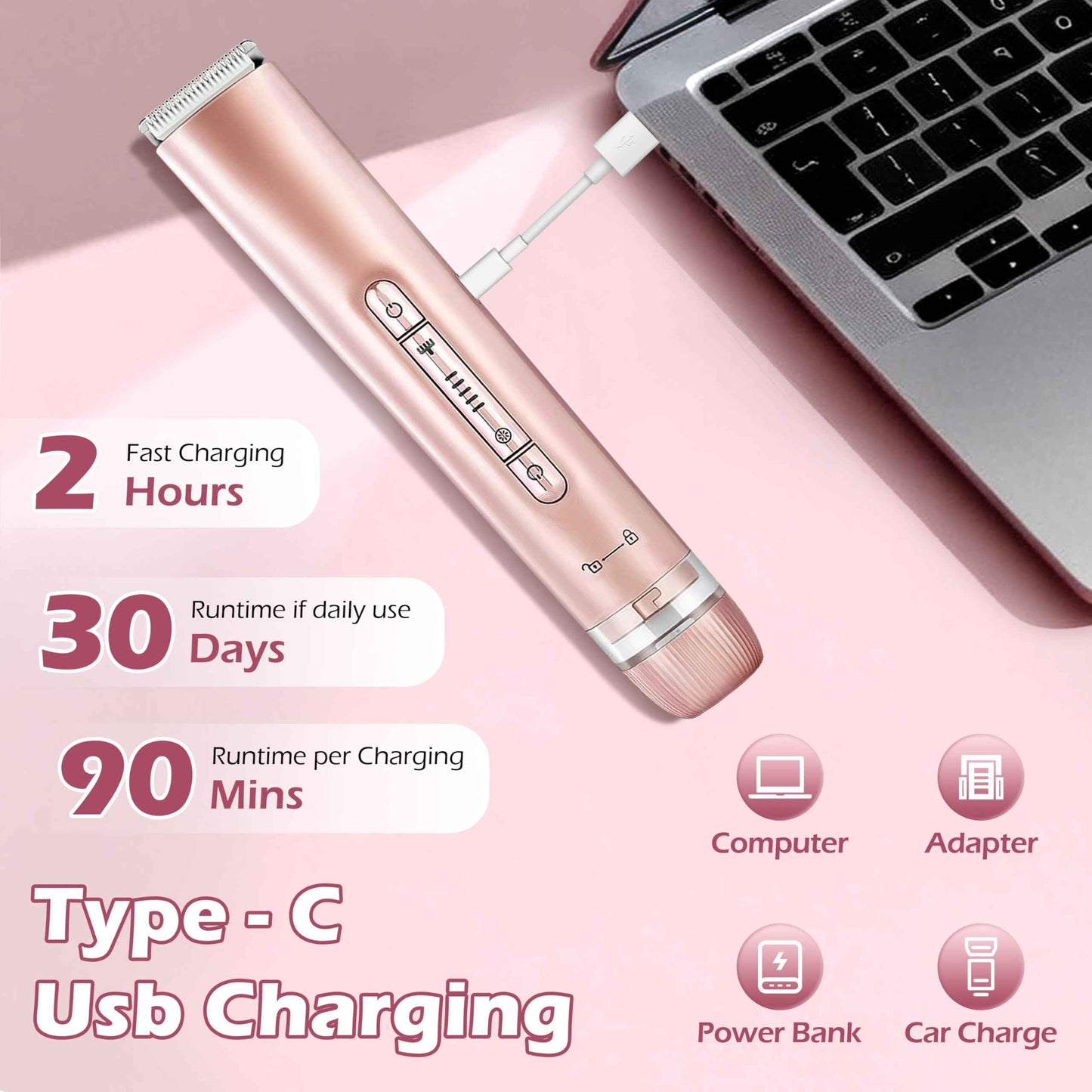 MINYUGUT 2 in 1 Dual Head Bikini Trimmer for Women, Women Electric Shaver IPX7 Waterproof Wet & Dry Use Body Hair Trimmer and Facial Hair Remover Cordless Body Shaver for Bikini Underarm Leg Arm Face