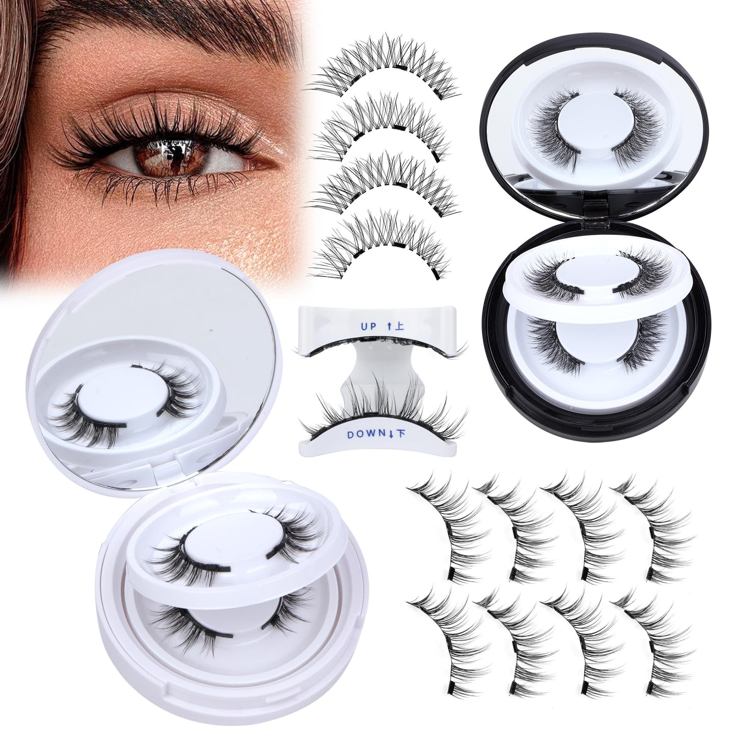 JIMIRE Magnetic Eyelashes without Eyeliner Natural Look Clear Band Wispy Magnetic Lashes with Applicator Reusable Magnetic Eyelashes No Glue Needed Magnetic Lashes False Eyelashes 4 Pairs 2 Pack