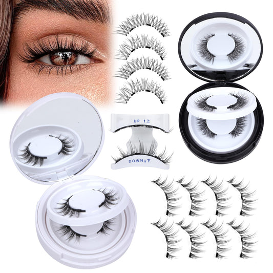 JIMIRE Magnetic Eyelashes without Eyeliner Natural Look Clear Band Wispy Magnetic Lashes with Applicator Reusable Magnetic Eyelashes No Glue Needed Magnetic Lashes False Eyelashes 4 Pairs 2 Pack