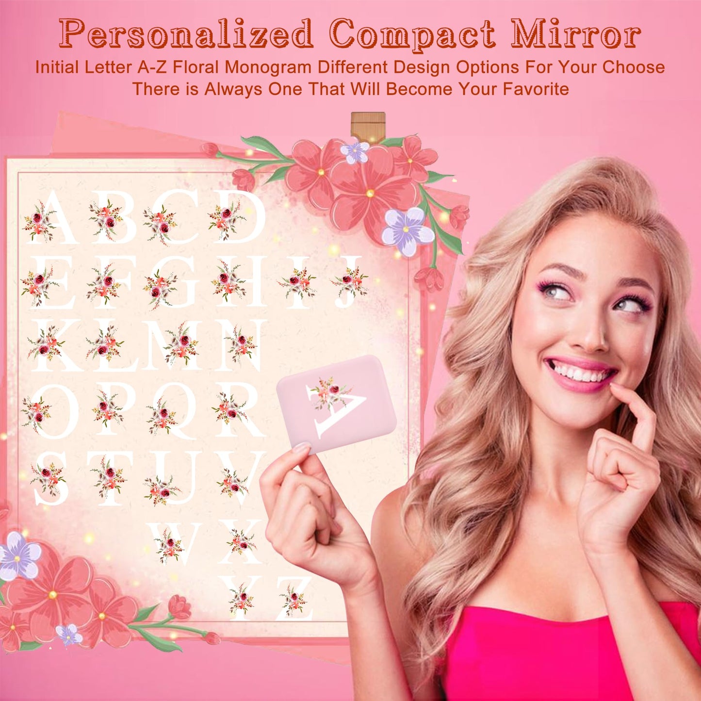 Personalized Gifts for Women Initial compact mirror with Light,Preppy Stuff LED mirror 1X/3X magnifying mirror,Travel mirror,Mini Makeup mirror,Folding Pocket Mirror for Girls Women Bridesmaid Gifts