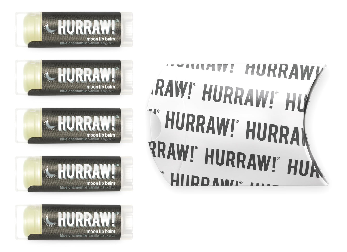 Hurraw! Moon Night Treatment (Blue Chamomile, Vanilla) Lip Balm, 5 Pack: Organic, Certified Vegan, Cruelty and Gluten Free. Non-GMO, 100% Natural Ingredients. Bee, Shea, Soy and Palm Free. Made in USA