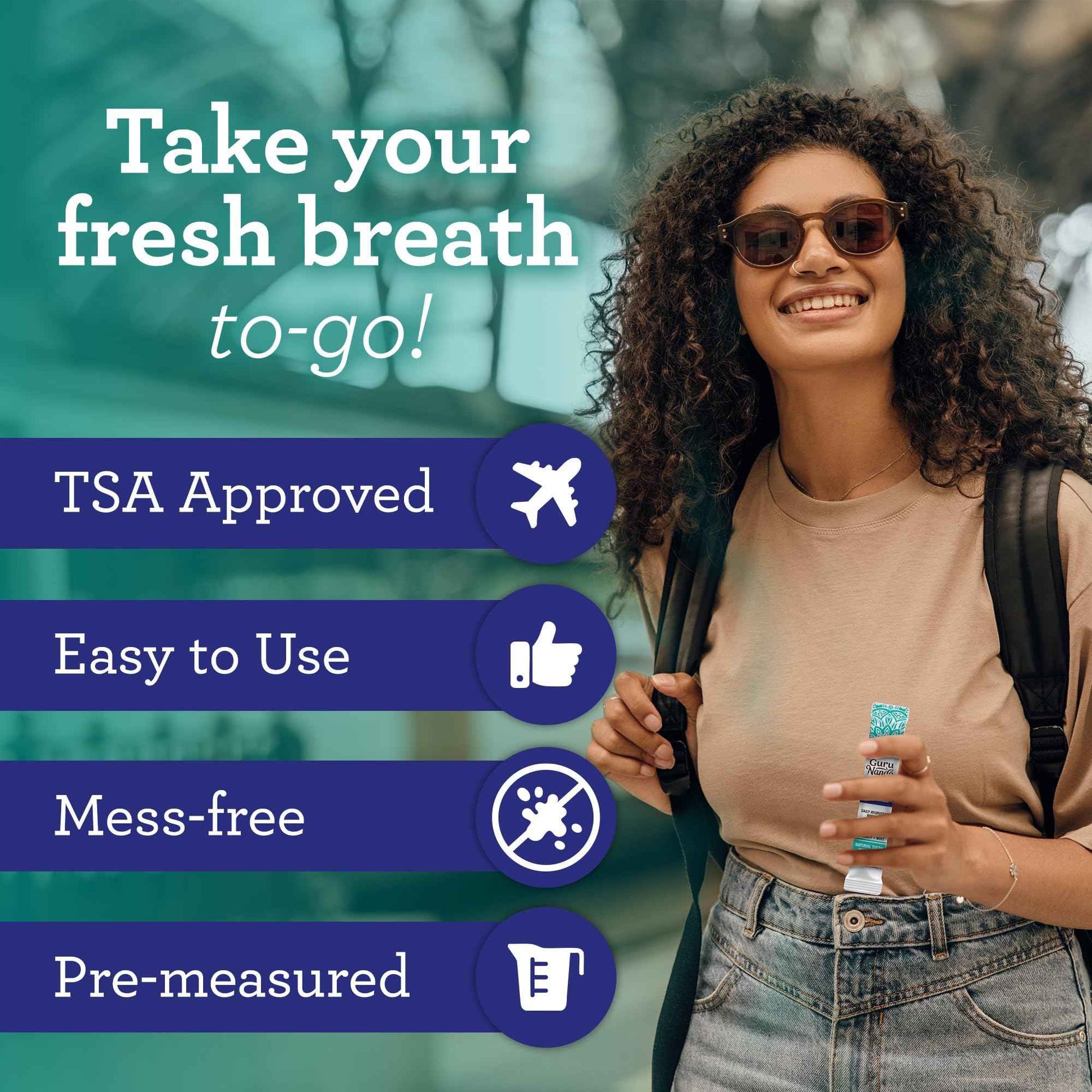 GuruNanda Travel Sachets Coconut Oil Pulling, Fresh Breath Mouthwash, 7 Essential Oils & Vitamins for Happy Teeth & Gums, with Tongue Scraper, 28 Sachets