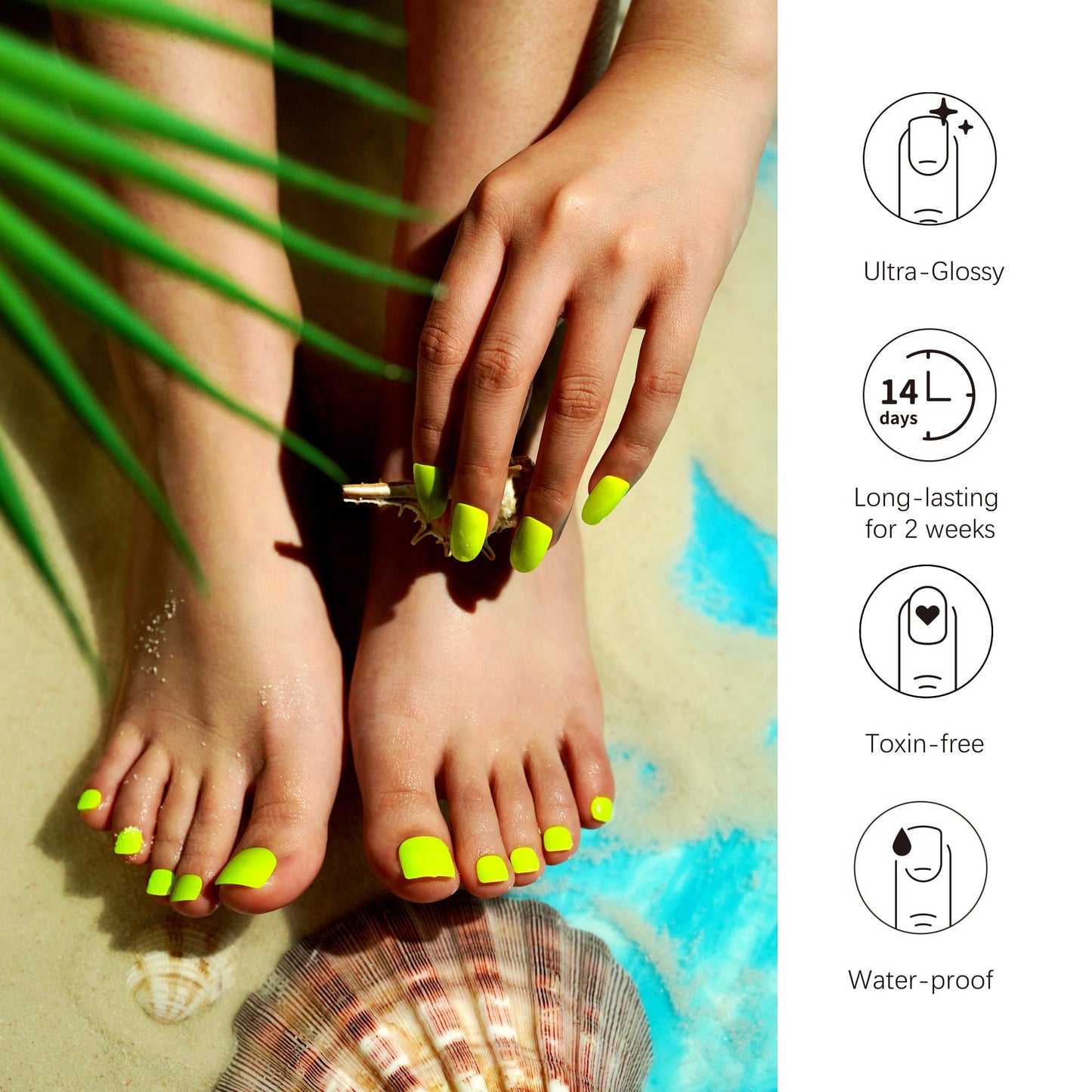 DANNI & TONI Semi Cured Gel Toenail Strips Neon Green (Glowing Delight) Glow in The Dark Gel Toenail Stickers Summer Gel Pedi Wraps 37 Stickers