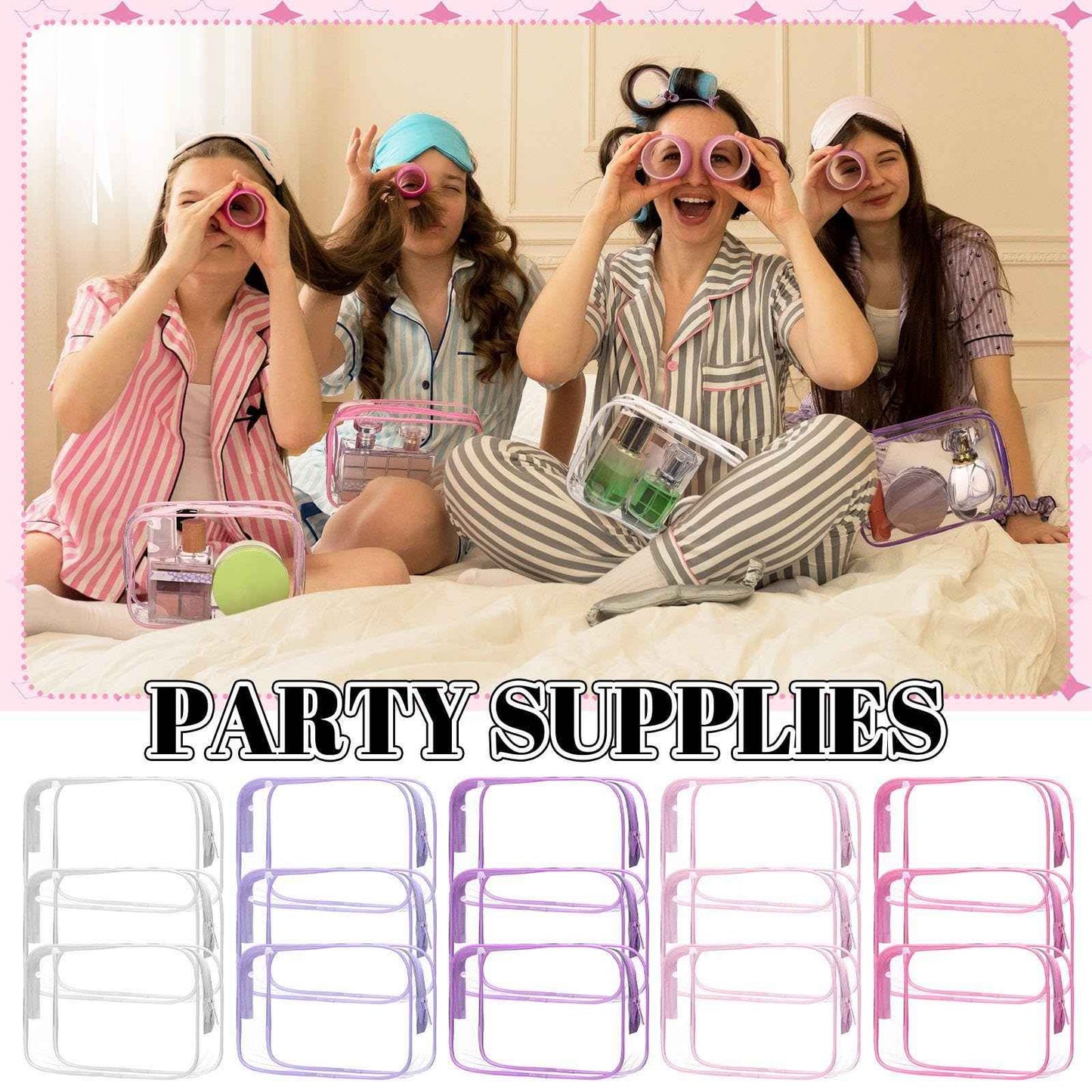 Shinylin 15 Pcs Pink and Purple Clear Makeup Bag with Zipper PVC Toiletry Bag Portable Waterproof Make up Pouches Clear Makeup Case Organizer for Women Travel Toiletries Bathroom Organizing