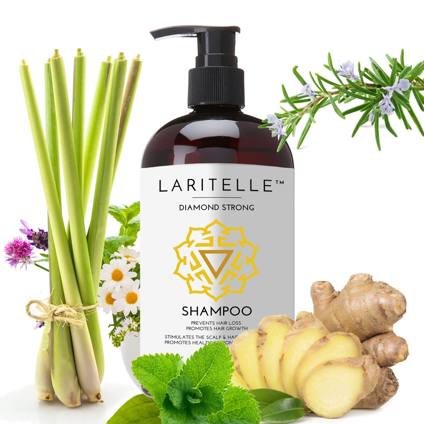 Laritelle Organic Anti-Thinning Shampoo Diamond Strong | RECOMMENDED BY DERMATOLOGISTS for Hair Loss Prevention | Strengthening, Follicle Stimulating | Argan, Rosemary, Lemongrass, Ginger & Cedarwood