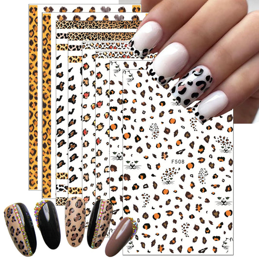 8Sheets Leopard Nail Stickers for Nail Art,3D Self-Adhesive Nail Decals Holographic Leopard Snake Tiger Nail Sticker Colorful Leopard Print Pattern Nail Design for Women Girls DIY Manicure Decoration