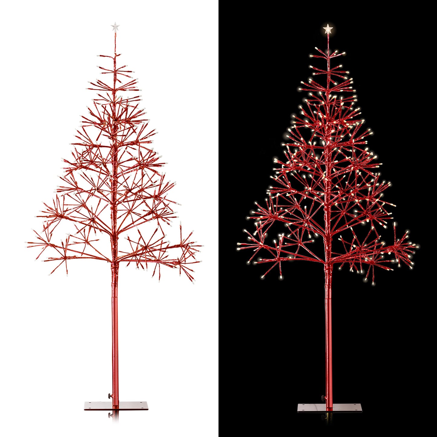 Alpine Corporation 53" H Indoor/Outdoor Artificial Christmas Tree with LED Lights, Red