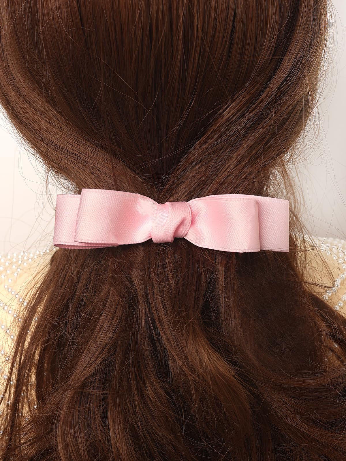 4Pcs Bow Hair Clip for Women Girls Ribbon Claw Clip Satin Bow Hair Clips Cute Barrettes for Teens Kids Hair Side Combs Bowknot Hairpins(Pink)