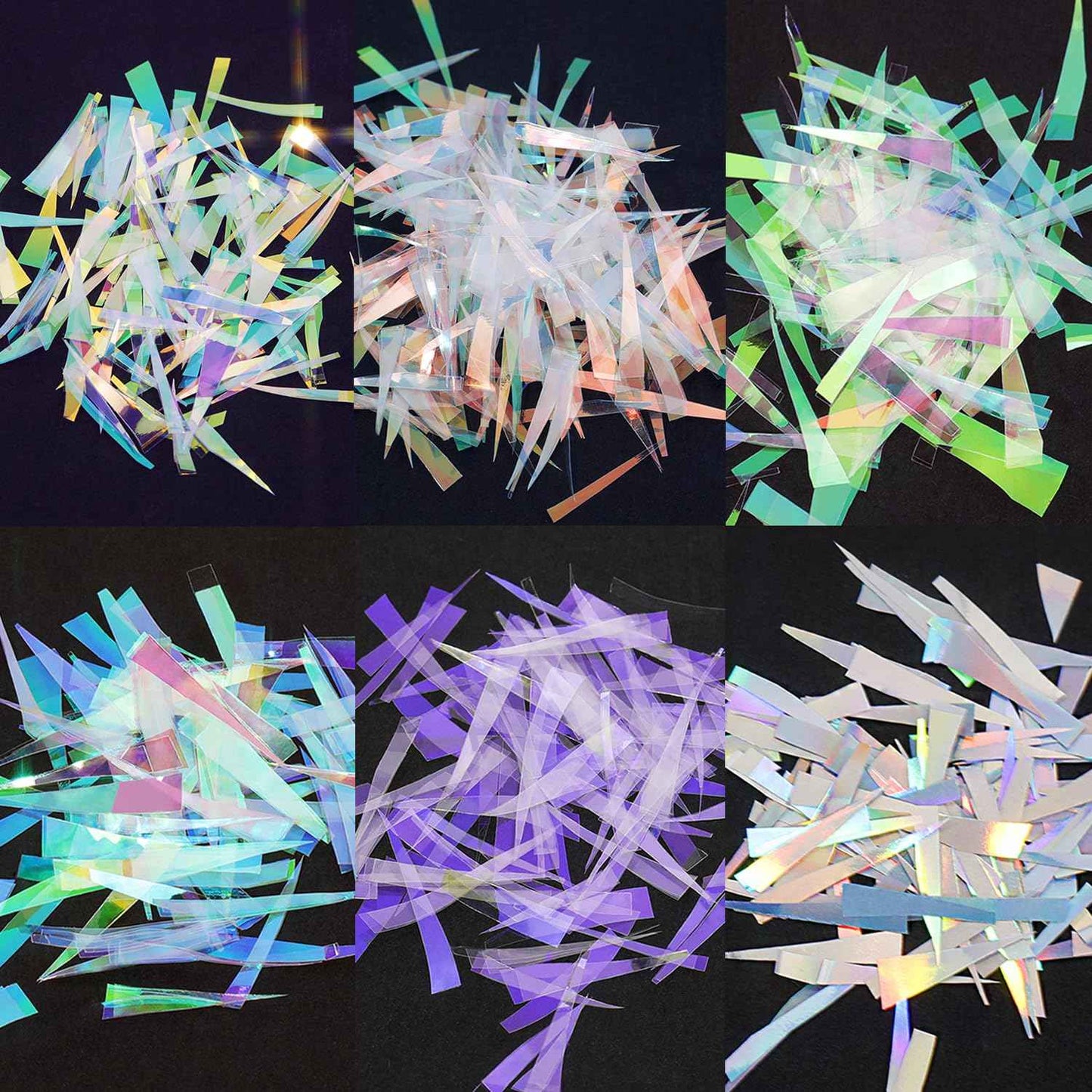 Aurora Nail Foil Stickers Colorful Glass Paper Holographic Transfer Decals Shiny French Art Supplies for Acrylic Nails Manicure Nail Foil Transfer Stickers Set Girls DIY Nail Decals for Nails(6 Box)