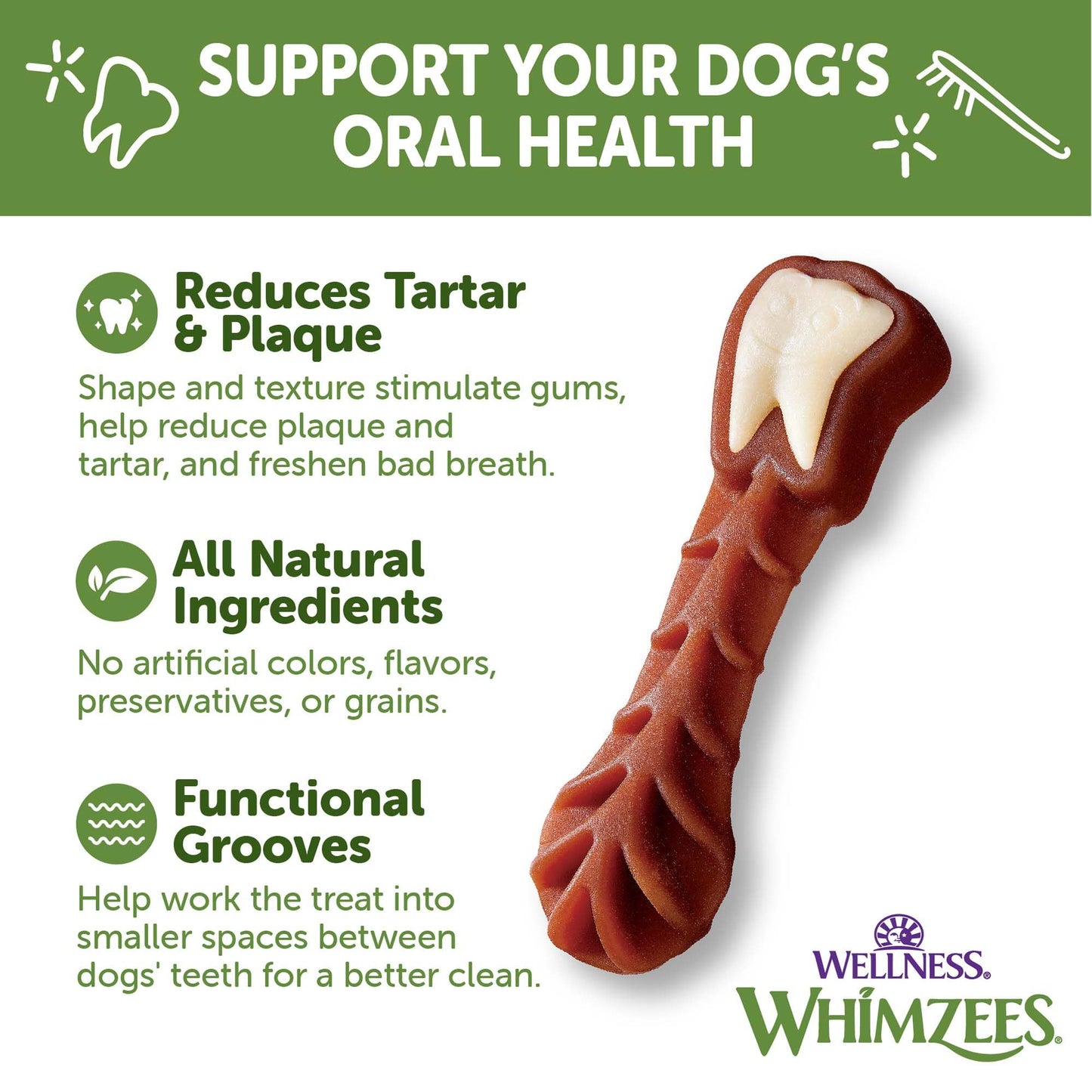 WHIMZEES by Wellness Value Box Natural Dental Chews for Dogs – Clean Teeth, Freshen Breath, Reduce Plaque & Tartar, Medium Breed 44 Count