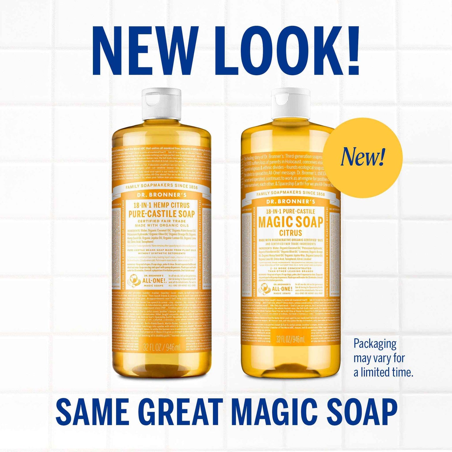 Dr. Bronner's Magic Soap-Pure-Castile Liquid Soap (Citrus, 32 ounce, 2-Pack)-Regenerative Organic Certified Oils, 18-in-1 Uses: Body, Hair, Laundry, Pets & Dishes, Concentrated, Vegan, Non-GMO