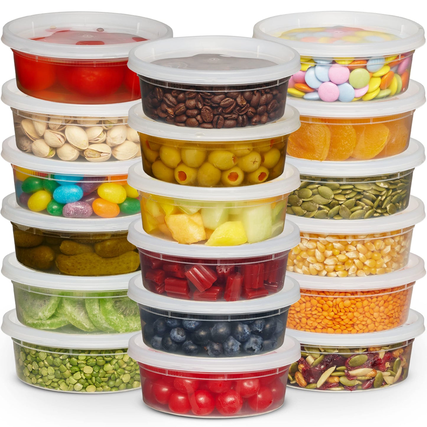 Deli Food Containers with Lids - 8 oz 60 Sets- Ideal for Food, Snacks, Takeout, Meal Prep - 1 Cup Small Durable Clear Containers for Food - Stackable and Durable, Freezer, Dishwasher & Microwave Safe