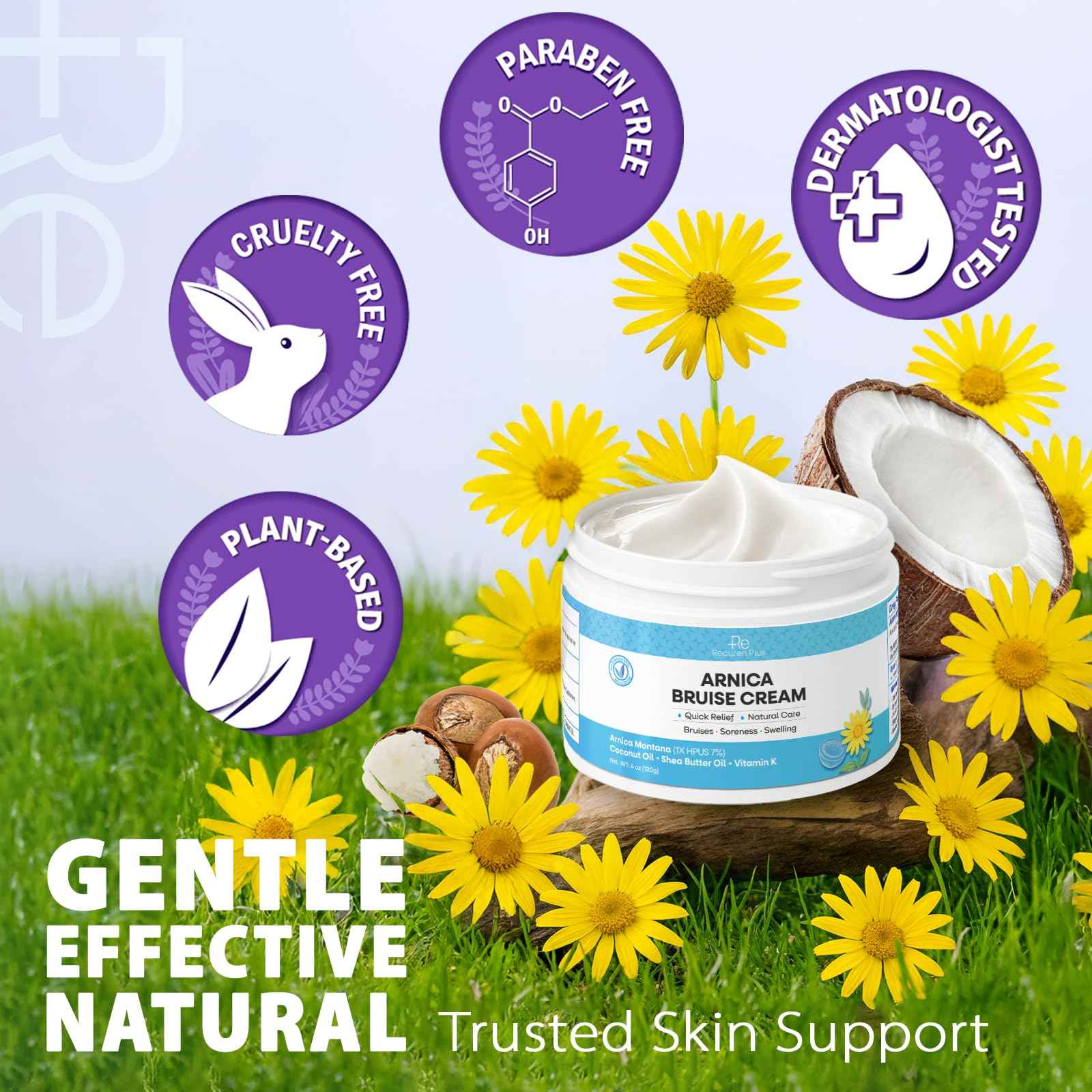 Arnica Bruise Cream Extra Strength: Rapid Relief for Bruising Swelling Soreness Pain on Thin Skin - Potent Arnica Montana with Vitamin K Coconut Shea Butter - Face & Body