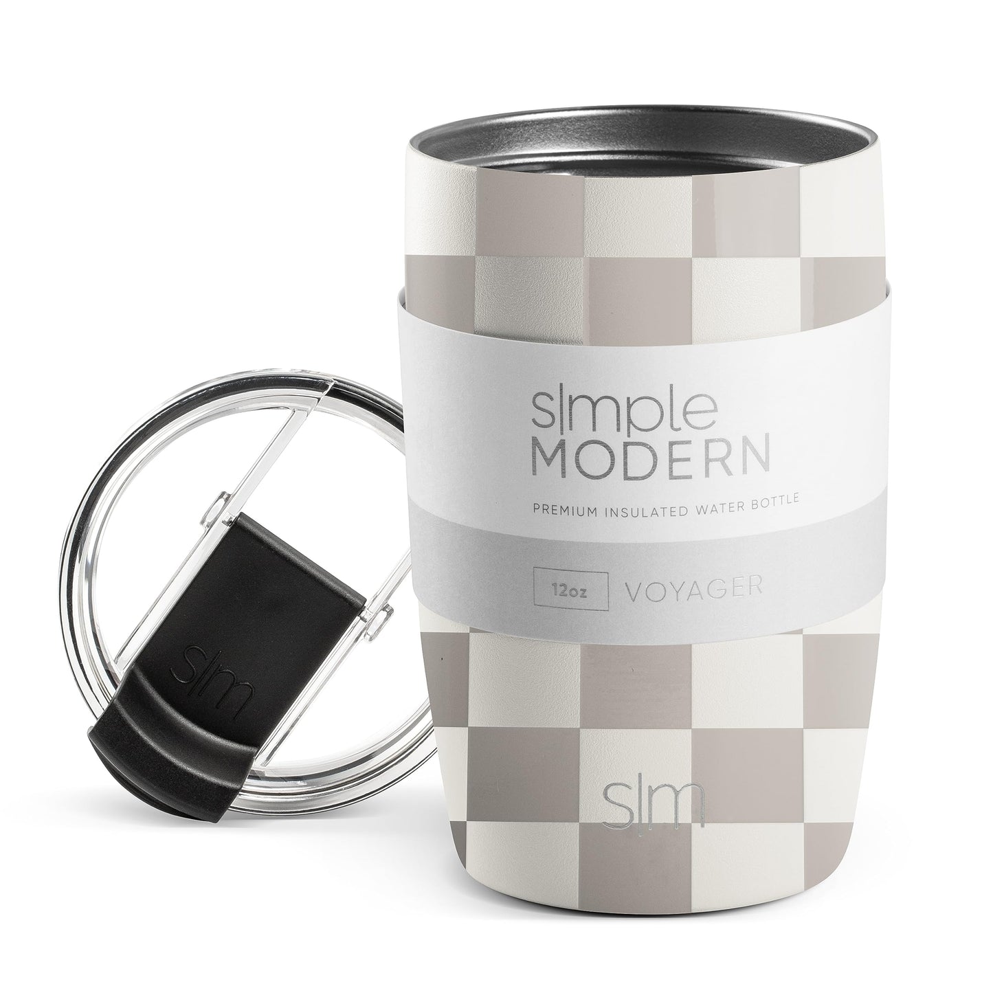 Simple Modern Travel Coffee Mug Tumbler with Flip Lid | Reusable Insulated Stainless Steel Cold Brew Iced Coffee Cup Thermos | Gifts for Women Men Him Her | Voyager Collection | 12oz | Checkmate