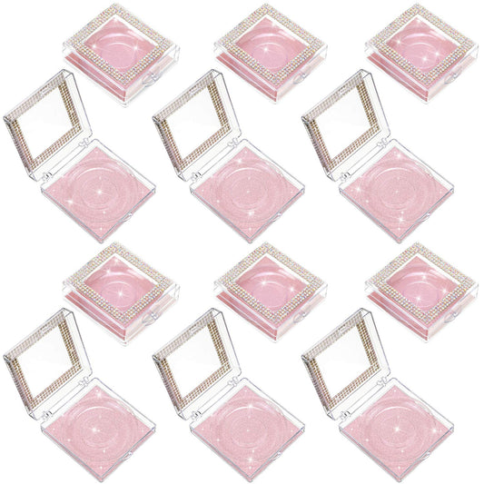 12 Pieces 3D False Eyelashes Packaging Boxes Rhinestones Square Lash Case Empty Eyelash Storage Boxes with Glitter Paper and Clear Tray for Women Eyelash Care(Rose Gold)