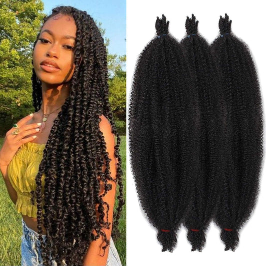 ZRQ 3 Packs Springy Afro Twist Hair For Distressed Soft Locs 24 Inch Black Marley Crochet Braiding Hair Synthetic Pre-Separated Spring Twist Hair Extension For Women 8 Strands/Pack (1B#)