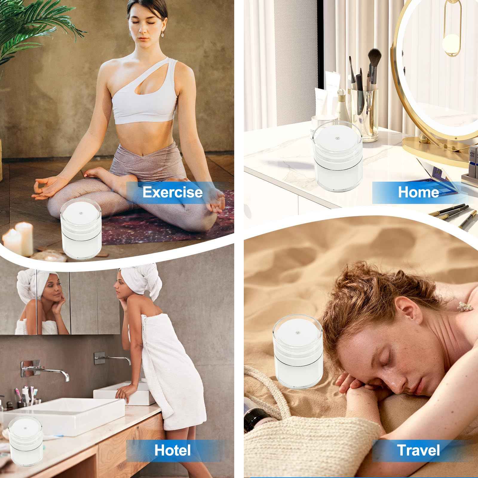 2 Pack Airless Pump Jars, 1/1.7oz Cream & Moisturizer Containers with Airless Pump Dispenser, Travel Size for Toiletries & Foundation