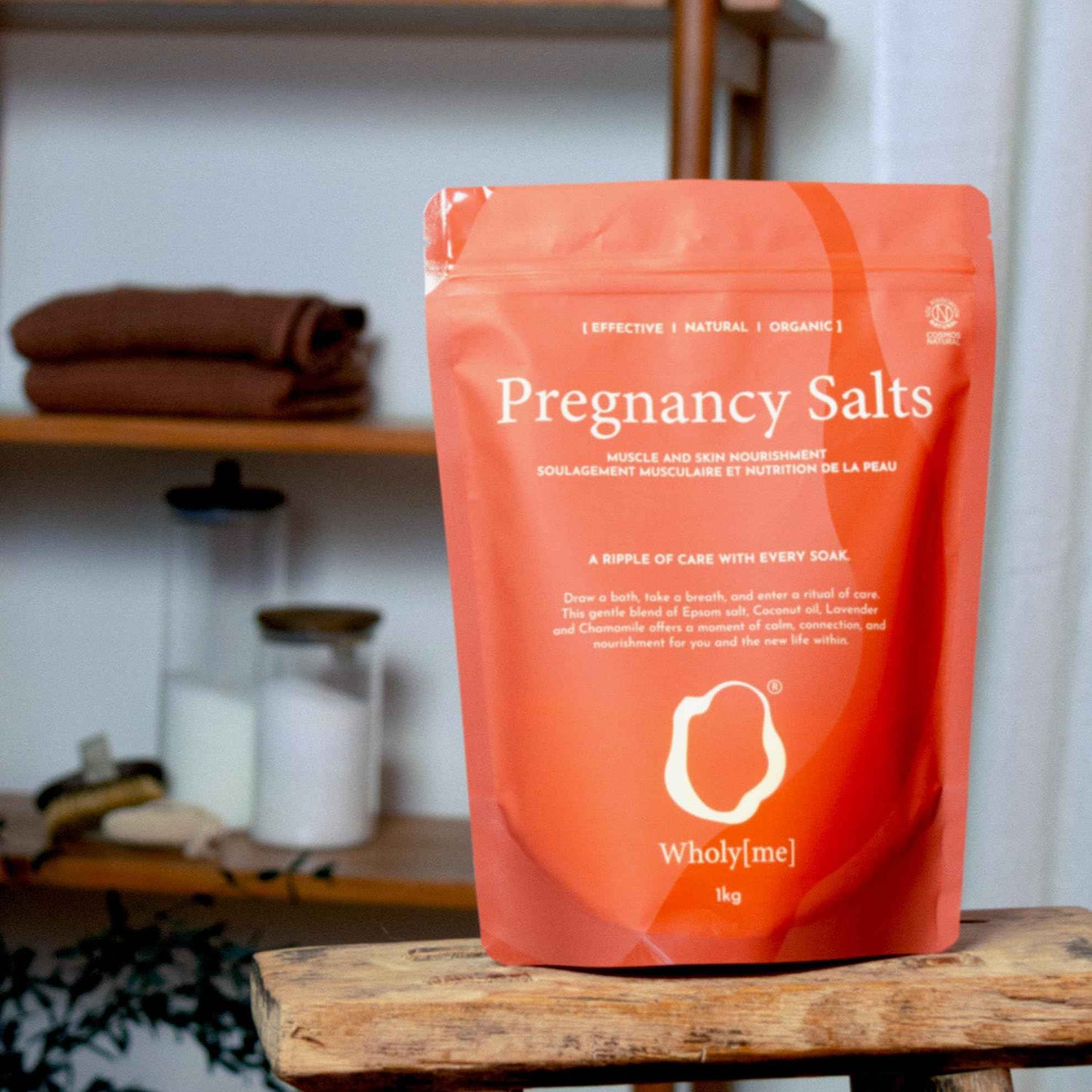 WholyMe Pregnancy Bath Salts - Epsom Salt for mothers-to-be. Eases muscular tension & irritated skin. Promotes skin elasticity (anti-stretch marks). Ideal for prenatal relaxation & restful sleep - 1kg