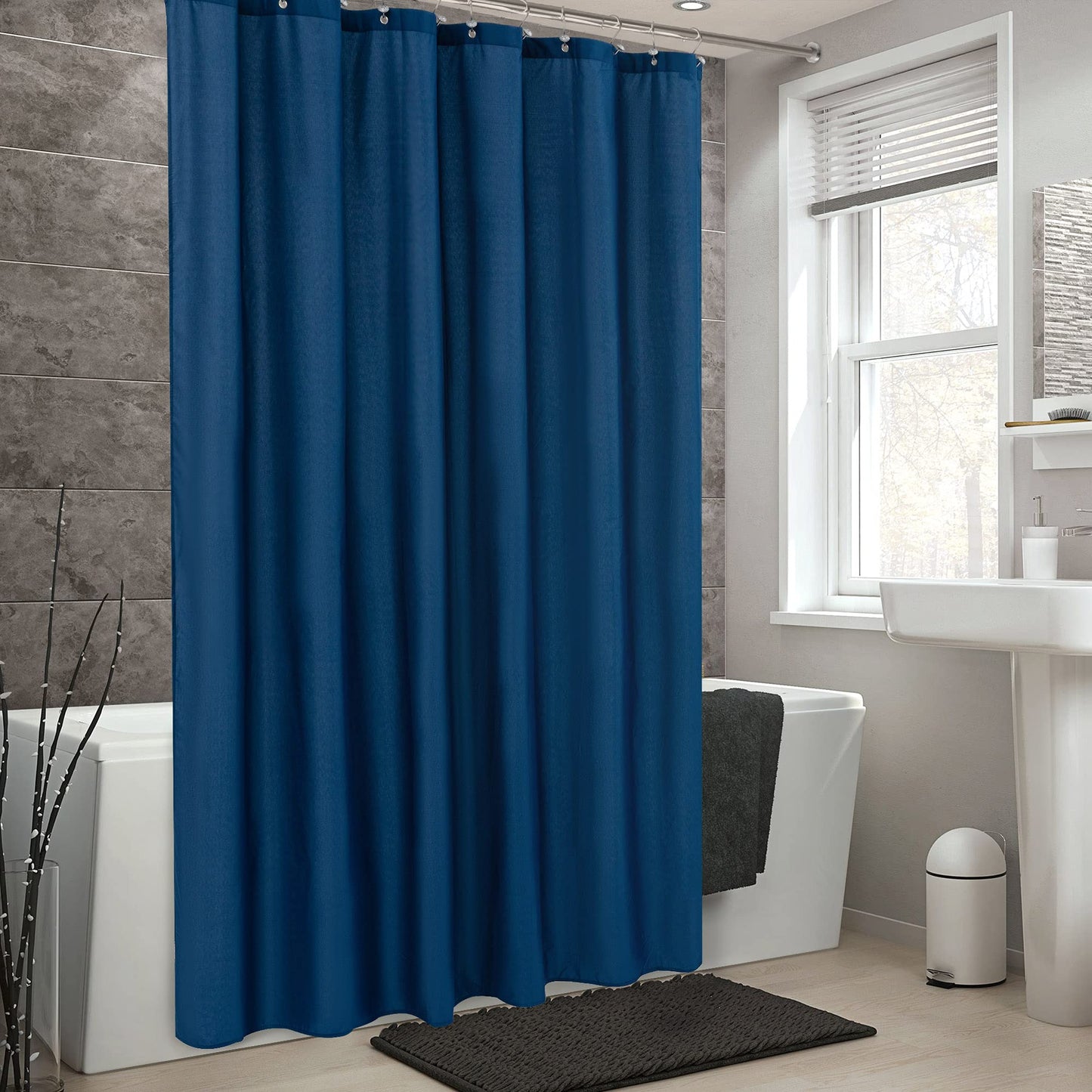 ALYVIA SPRING Waterproof Fabric Shower Curtain Liner - Soft & Light-Weight Cloth Shower Liner, 3 Bottom Magnets, Hotel Quality & Machine Washable - Standard Size 72x72, Navy Blue