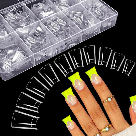 500PCS Duck Nail Tips for Acrylic Nails, Clear Nail Tips Duck Feet Fan Flare Tips, Half Cover False Nails Short Duck Tip Nails 10 Sizes Curved French Fake Nail Extension Tips with Box