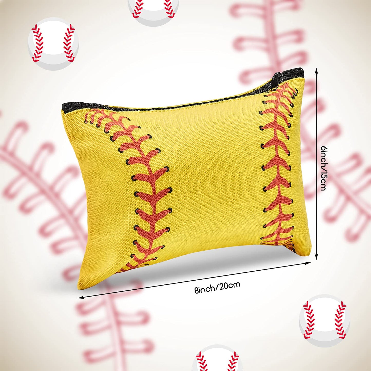 Frienda 12 Pcs Softball Makeup Bag Sport Cosmetic Bags Canvas Softball Pouch Bags Portable Makeup Pouch Bag Travel Makeup Organizer for Women Men Team Player Travel (Softball Style)