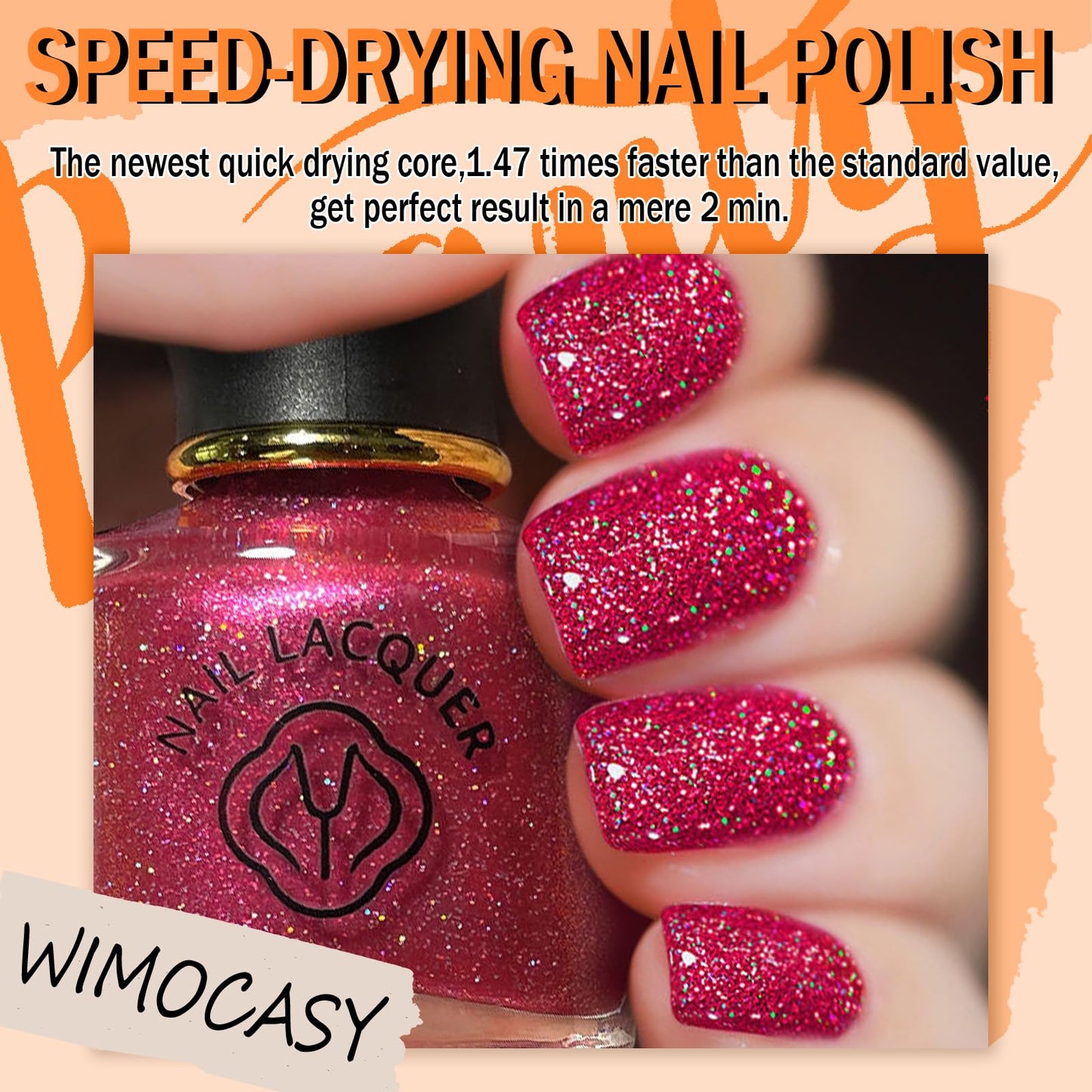 Wimocacy Quick Dry Nail Polish Crimson Summer Nail Lacquer Holographic Regular Insta Dry Nail Polish Glitter Gel Polish for Nail Art Salon Home,#14