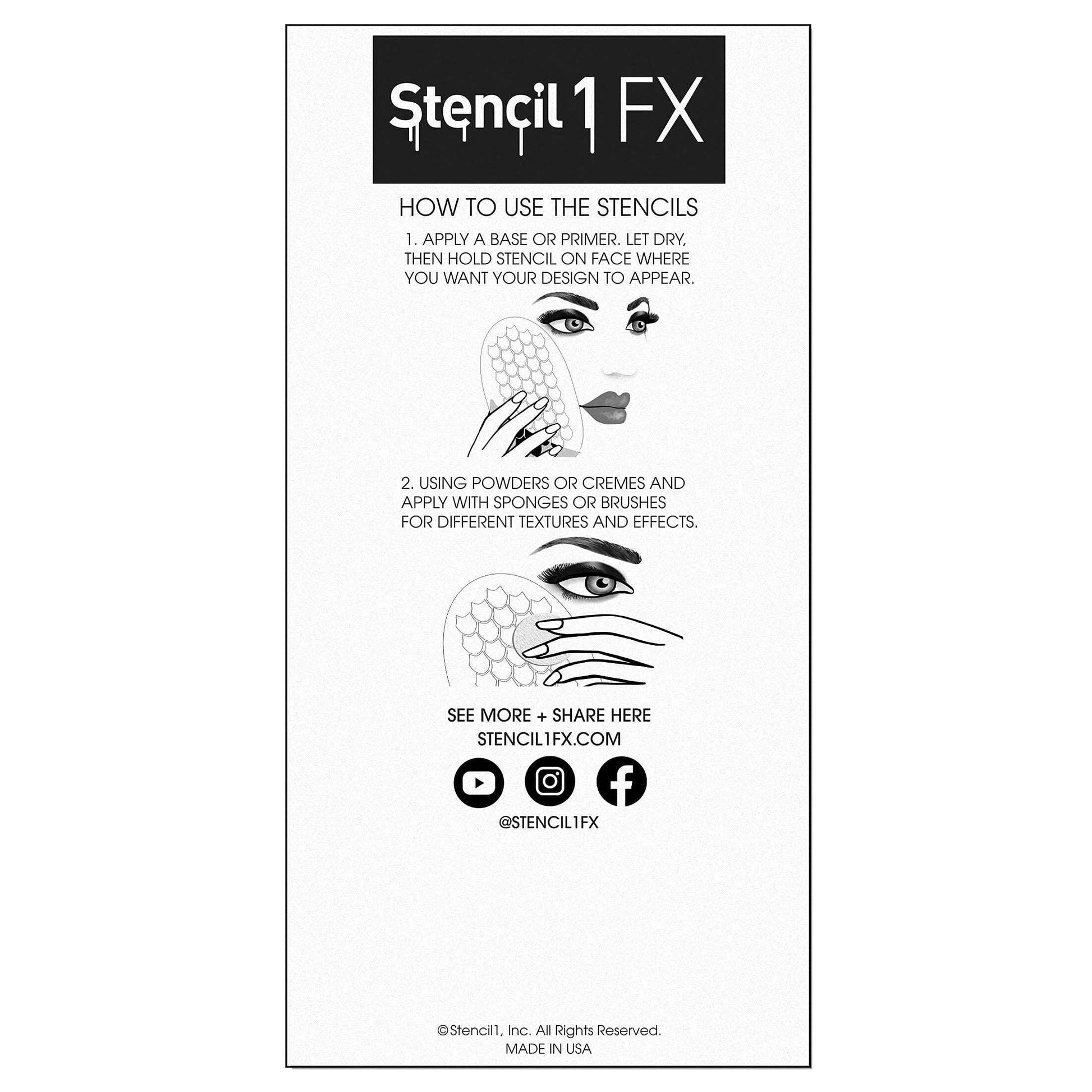 Stencil1FX - Dragon Scales Eye Makeup Stencil for Costumes, Dress Up, Halloween, Cosplay, Arts, Face Painting