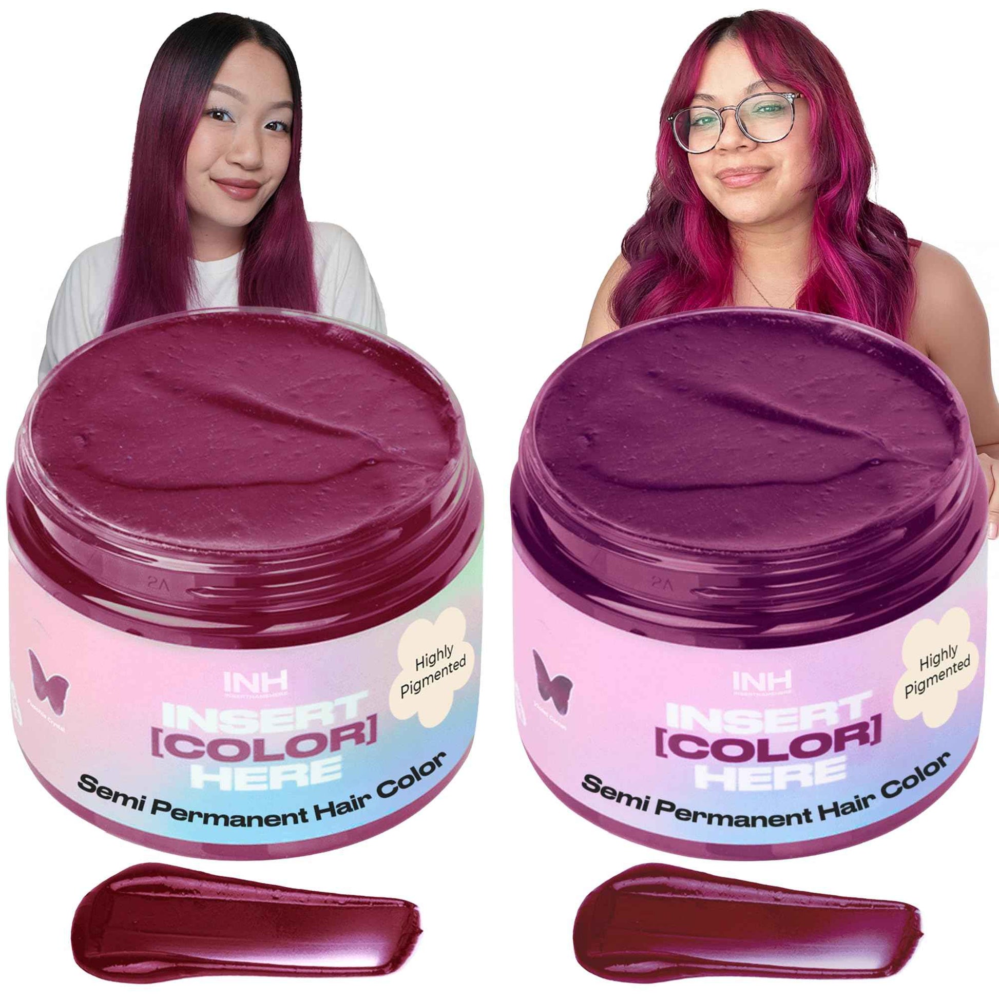 INH Hair Dye Set - Fuchsia Crystal Pink & Violet Semi Permanent Hair Color Duo, Vegan Color Depositing Conditioner, Ammonia & Sulfate-Free, No Bleach, No Peroxide, Ready to Use Bundle, 6oz