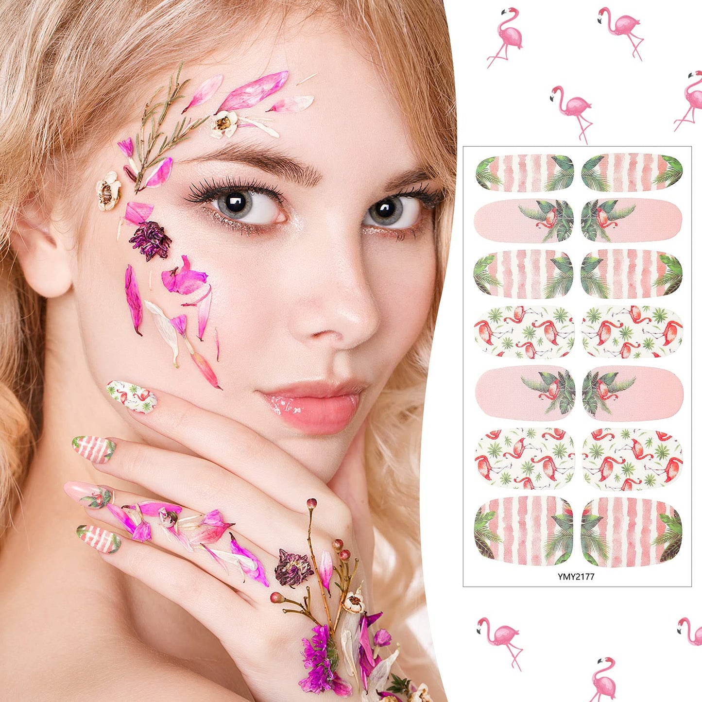 Maitys 196 Pieces 14 Sheets Full Nail Wraps Nail Polish Strips Stickers with 2 Pieces Nail Files Flower Print Self Adhesive Nail Stickers Decal for Women DIY Nail Art(Fresh Style)