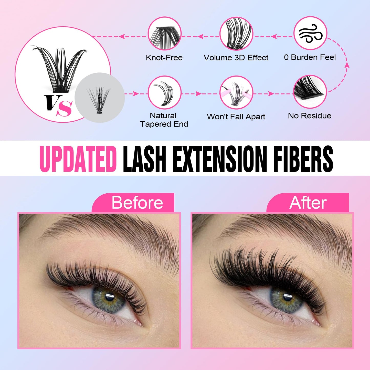 Pawotence Lash Extension Kit DIY 40D 12-18mm Individual Lash Clusters Kit 280pcs Cluster Eyelash Extensions Kit with Lash Bond and Seal, Lash Tweezers for Self Application (Long 40D, 12-18mm, Kit)