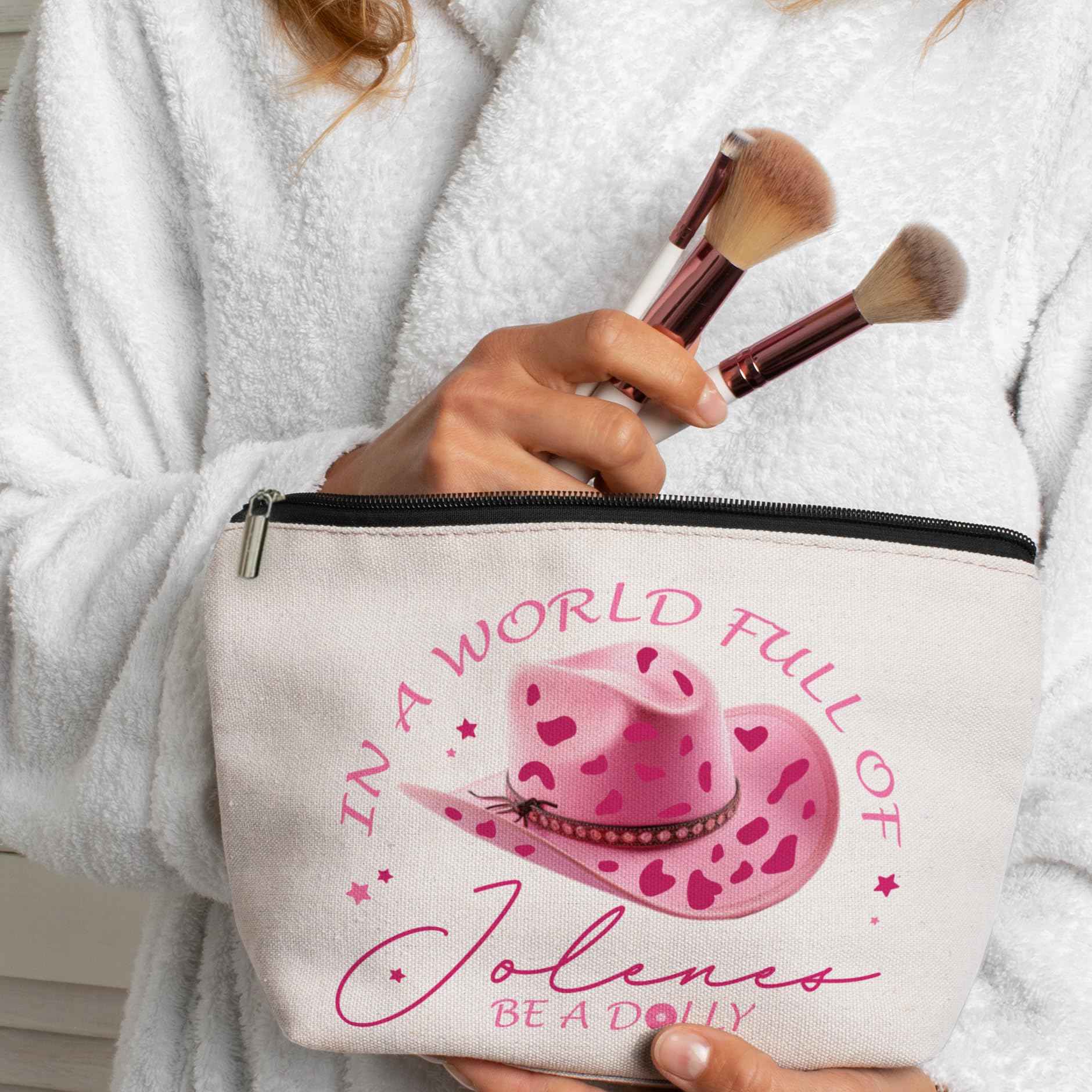 CLHHM Pink Dolly World Costumes Makeup Bags, Western Hat Singer Music Fans Cosmetic Bag for Women, Gifts for Mom Lover Sister Friends Daughter Graduation Halloween Birthday Christmas