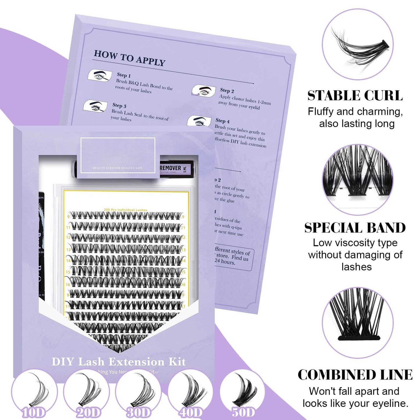 DIY Lash Extension Kit 280 PCS Individual Eyelash Extension Kit 0.07D 9-16MIX 30D 40D Cluster Lashes Kit Lash Glue Remover for Eyelash Extensions (Kit-30D40D-0.07-D,9-16MIX)